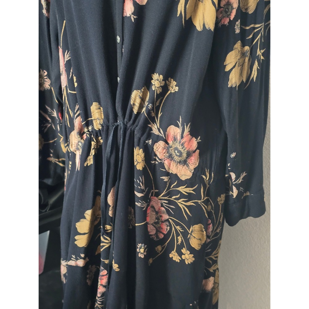 Free People Dress Womens Medium Black Floral Boho Drawstring Ruffle Hem Fall - Picture 6 of 13